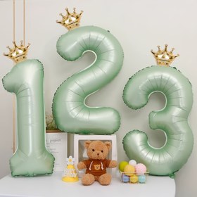 Resim Zeytin Yeşili & Mat Mor Numara Balonları Taçlı - 101.6cm Alüminyum Folyo, Helium Uyumlu Doğum Günü Partileri & Kutlamalar İçin 