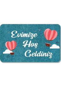 Resim Dijital Baskılı Hoş Geldiniz Yazılı Çiçek Desenli Kapı Önü Paspası İç Ve Dış İçin Yıkanabilir Kaymaz Siyha 