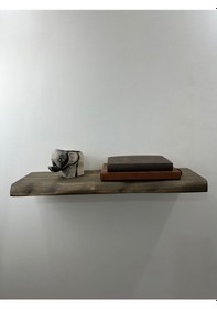 Resim 60 Cm Ahşap Duvar Rafı, Kütük Duvar Rafı, Masif Raf Ceviz 