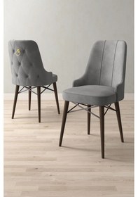 Resim Mitra Serisi, 6 Adet Gri Mutfak Sandalyesi, Ceviz Gürgen Ayak, 1. Sınıf Babyface Kumaş 