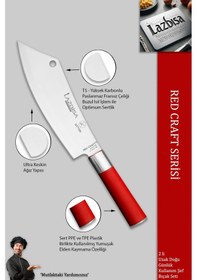 Resim Lazbisa MFT-002 Red Craft Serisi Mutfak Şef Bıçak Seti Et Ekmek Sebze Bıçağı Günlük Kullanım Kırmızı 