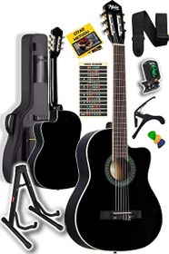 Resim Midex MGX-100BK-ST 4/4 Sap Ayarlı Çanta Stand Tuner Capo Askı Metod Pena Üst Seviye Klasik Gitar 