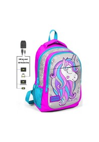 Resim Coral High Kız Çocuk Pembe Unicorn 3'lü Çanta Takımı - USB Soketl 
