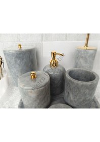 Resim Gri Mermer Klasik Model 7 Parça Gold Renk Düğme Aksesuarlı Banyo Seti Gri 
