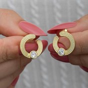 Resim Gümüş Gold Tektaş Halka Kadın Çivili Küpe 