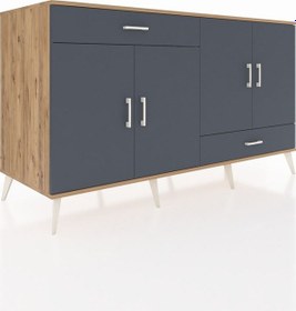 Resim Kronos Konsol 5 Raflı 2 Çekmeceli 4 Kapaklı 176x59x99 Çam-antrasi Çam-antrasit 