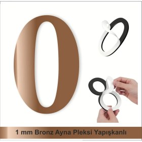 Resim Kapı Daire Numarası 1 mm Bronz Ayna Pleksi Yapışkanlı No - 0 Sıfır 