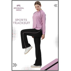 Resim Kadın Spor Eşofman Takım İspanyol Paça Çift Cepli Alt &kapüşonlu Kanguru Cepli Üst Lila Rengi 3053 Lila 