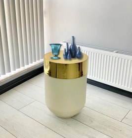 Resim Dekoratif Gold Darbuka Beyaz Sehpa 60cm 