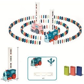 Resim Tcherchi Domino Mini Tren Yapı Taşları Oyuncak Araba Mavi 