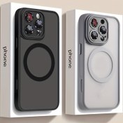 Resim iPhone 11/12/13/14/15/16 Pro Max için Lüks Manyetik Mat Zırh Kablosuz Şarj Telefon Kılıfı, Lens Koruyuculu Darbeye Dayanıklı Sert Arka Kapak 