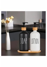 Resim 2 Li Bambu Stantlı Cam Sıvı Sabunluk Losyon Kutusu Kişisel Kozmetik Bakım Çok Renkli 