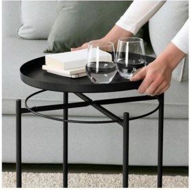Resim IKEA Tepsili Sehpa, Yuvarlak Siyah Renk Çıkarılabilir Tepsi - Modern Sehpa 45X53 cm Siyah 