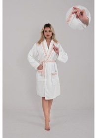 Resim Güvenal Valentis Desenli İşlemeli Kutulu Kadın Erkek Pamuk Bornoz Sabahlık Bornoz Seti Çeyiz Hediyelik 9 Çok Renkli 