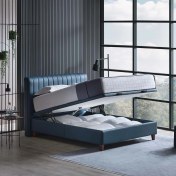 Resim Yataş Bedding Power Up Motorlu Baza Başlık Set 140x200 cm - Lacivert (Ceviz Ayak) 