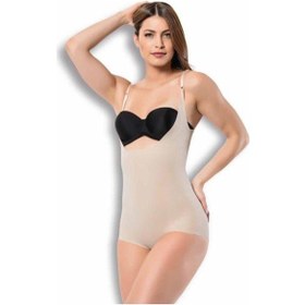 Resim Kadın Lazer Kesim Destekli Göğüs Altı Külotlu Body-2004 Ten 