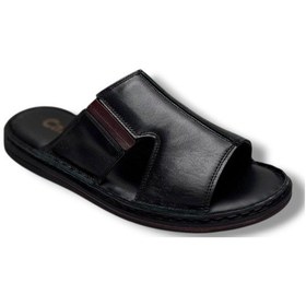 Resim Cakgo 163-26 Hakiki Deri Ultra Soft Geniş Bant Anatomik Erkek Terlik 40-47 Siyah 