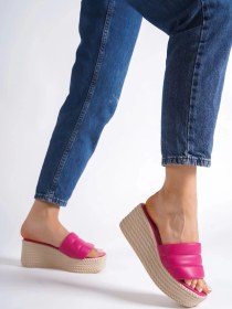 Resim Reına Dolgu Topuklu Ortopedik Taban Hasır Görünümlü Kadın Terlik Ckt - Fuşya Fuşya 