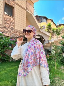 Resim Moda Kaşmir Flora Desen Bambu Eşarp Mavi-somon 
