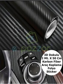 Resim Genel Markalar 2 Mt X 50 Cm Premium 3D Dokulu Karbon Fiber Motor Araba Mobilya Kendinden Yapışkanlı Kaplama Folyosu 
