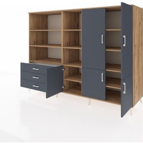 Resim Kronos Dolap 11 Raflı 3 Çekmeceli 5 Kapaklı 220x59x163 Çam-antras Çam-antrasit 