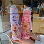 Resim 23.67oz Sevimli Capybara Su Şişesi Tutma Sapı ile - Sızdırmaz, Pipetli, Okul, Piknikler, Kamp için İdeal - Renkli Karikatür Tasarımları, Anneler Günü, Mezuniyet, Sevgililer Günü için Mükemmel Hediye 