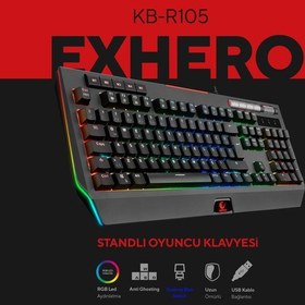 Resim Rampage KB-R105 EXHERO Full RGB Ledli Red Switch Makrolu Standlı Profesyonel Gaming Oyuncu Klavyesi Rampage