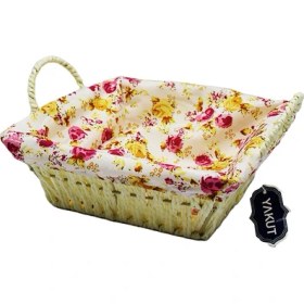 Resim Kare Renkli Bezli Hasır Ekmek Sepeti 