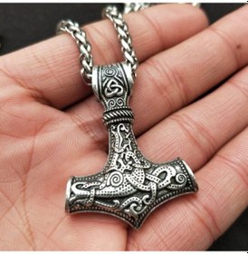 Resim Cbtx Mjolnir Viking Koruyucu Tılsım Çekiç Metal Zincirli Gümüş Kolye Kahverengi 