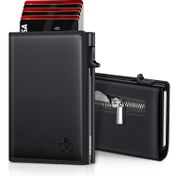 Resim Erkekler için İnce RFID Engelleme Metal Alüminyum Bifold Cüzdan - Minimalist İş Tasarımı, Pop-Up Kart Tutucu, Kimlik Penceresi, Esnek Nakit Yuvası & Güvenli Fermuarlı Bozuk Para Cebi ile Kompakt Kredi Kartı Kılıfı, Mini Cüzdan, Şık Tasarım 