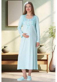 Resim Mecit Pijama Mecit 5354 Turkuaz Sabahlıklı Lohusa Gecelik Takım 