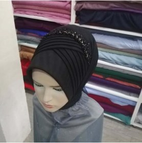 Resim semahazırduvak siyah simsiz aksesuarlı model hazır türban hazır şal abiye şal duvak 