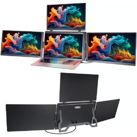 Resim Trimonitör 15.6” Üçlü Taşınabilir Monitör (Sabit Panel) Çoklu Ekran Laptop Notebook Monitörü 1920x1200 IPS Type-C 