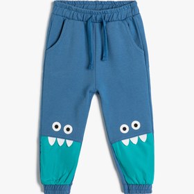 Resim Erkek Bebek Jogger Eşofman Altı Beli Bağlamalı Canavar Baskılı Aplike Detaylı Pamuklu 