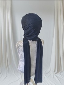 Resim Aksesuarli Açık Lacivert Tek Tek Hazır Şal Hazır Türban Hazır Duvak 