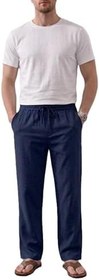 Resim TheSeason Erkek Pamuklu Keten Görünümlü Beli Bağcıklı Relaxed Fit Yazlık Pantolon 