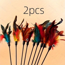 Resim Kediler için zil ve renkli tüylerle 2 adet Kedi Oyalama Çubuğu Oyuncakları, Etkileşimli Plastik Kedi Oyalama Çubuğu, Evcil Hayvanlar Oyun Zamanı İçin 