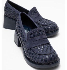 Resim Luvishoes Luvi Shoes Marlon Lacivert Örgülü Kadın Kalın Topuklu Loafer Ayakkabı Lacivert 