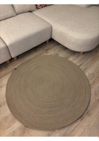 Resim Mavaux Taş Rengi Jüt Yuvarlak Hasır Görünümlü Klasik Halı Kilim Taş 
