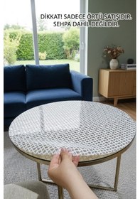 Resim Yuvarlak Orta Sehpa Örtüsü Lüx Pvc Şeffaf, Krem, Modern, Şık, Dekoratif, Çeyizlik 