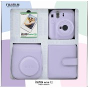 Resim Fujifilm Instax Mini 12 Lila Fotoğraf Makinesi Seti – 10'lu Film, Kare Albüm, Deri Kılıf, Paralaks Düzeltme, Otomatik Flaş 