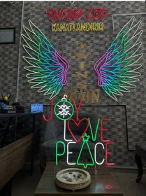 Resim Joy Love Peace Yazılı Yılbaşı Temalı Neon Tabela Kırmızı 