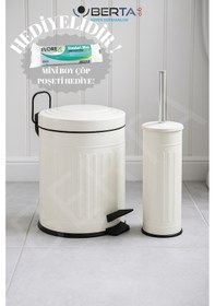 Resim Vintage Dörtlü Siyah Banyo Seti Çöp Kovası Tuvalet Fırçası Diş Fırçalık Sıvı Sabunluk Metal Beyaz 