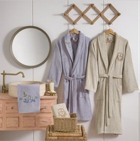 Resim Taç Soft Bambu Aile Bornoz Seti Muse Lavanta-Kahve Lavanta 