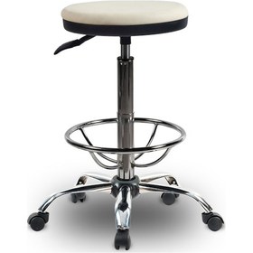 Resim Ofiscombin Ofis Büro Eczane Laboratuvar Döner Tekerli Amortisörlü Çemberli Tabure Krem Deri 00047499705 