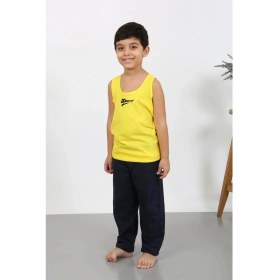 Resim Moda Çizgi Erkek Çocuk Sıfır Kol Penye Pijama Takım Sarı 20439 