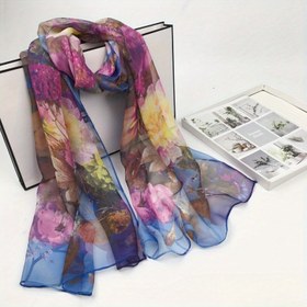 Resim Kadınlar için şık çiçek desenli şeffaf eşarp - Hafif, nefes alabilen polyester, yaz etkinlikleri ve dans репетиций için mükemmel, şık ve çok yönlü, dans репетиций için eşarp | Çiçek desenli eşarp | Şeffaf kumaş eşarp 