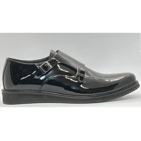 Resim Adnan Shoes Erkek Hakiki Deri Siyah Rugan Çift Toka Oxford Ayakkabı 