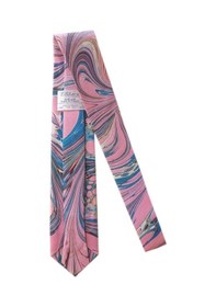 Resim Elifebru Exclusive Handicrafts Ebru Sanatı El Yapımı Pembe Kahve Mavi İpek Kravat Ikr 152 Çok Renkli 