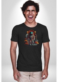 Resim Astronot Yapay Zeka Yürüyüş Unisex Unisex Siyah Organik Baskılı T-shirt Penye Yüksek Kalite Siyah 